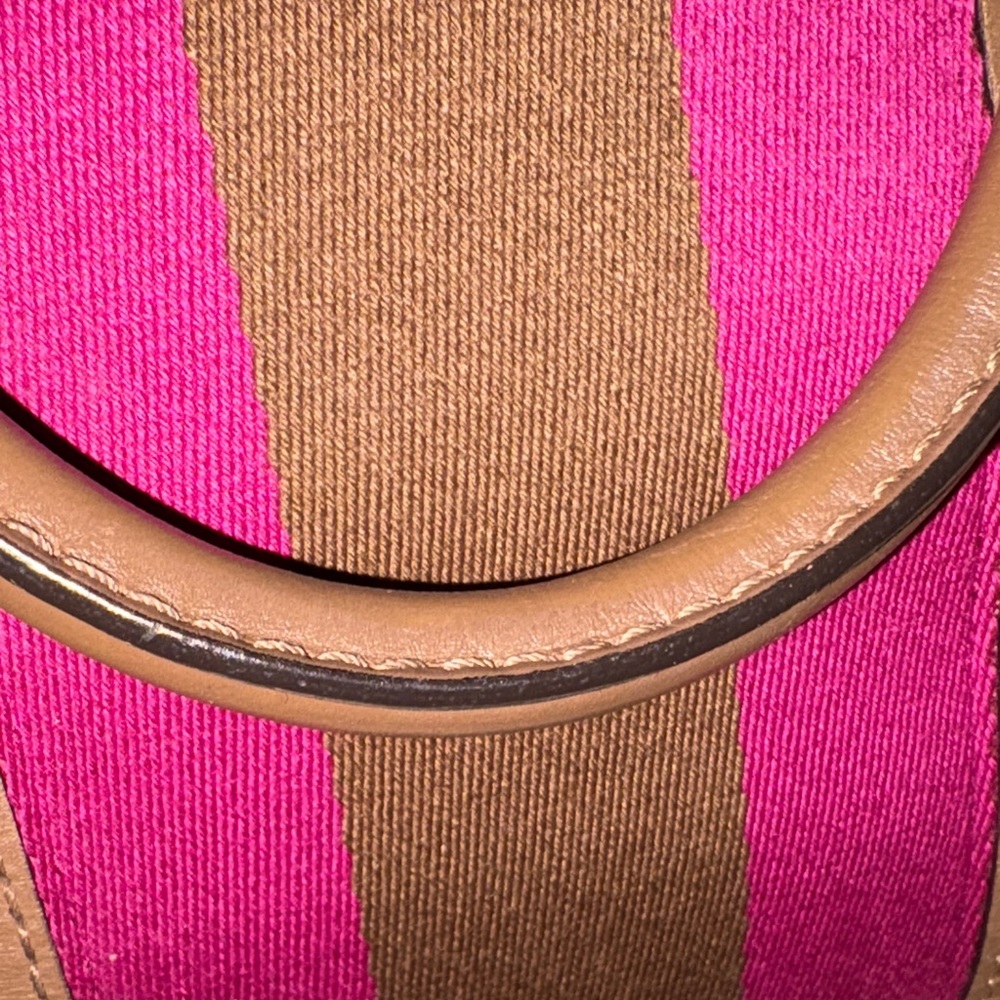 Gucci Beige GG Canvas Top-Handle Bag with Pink & Brown Stripe - Picture 7 of 17